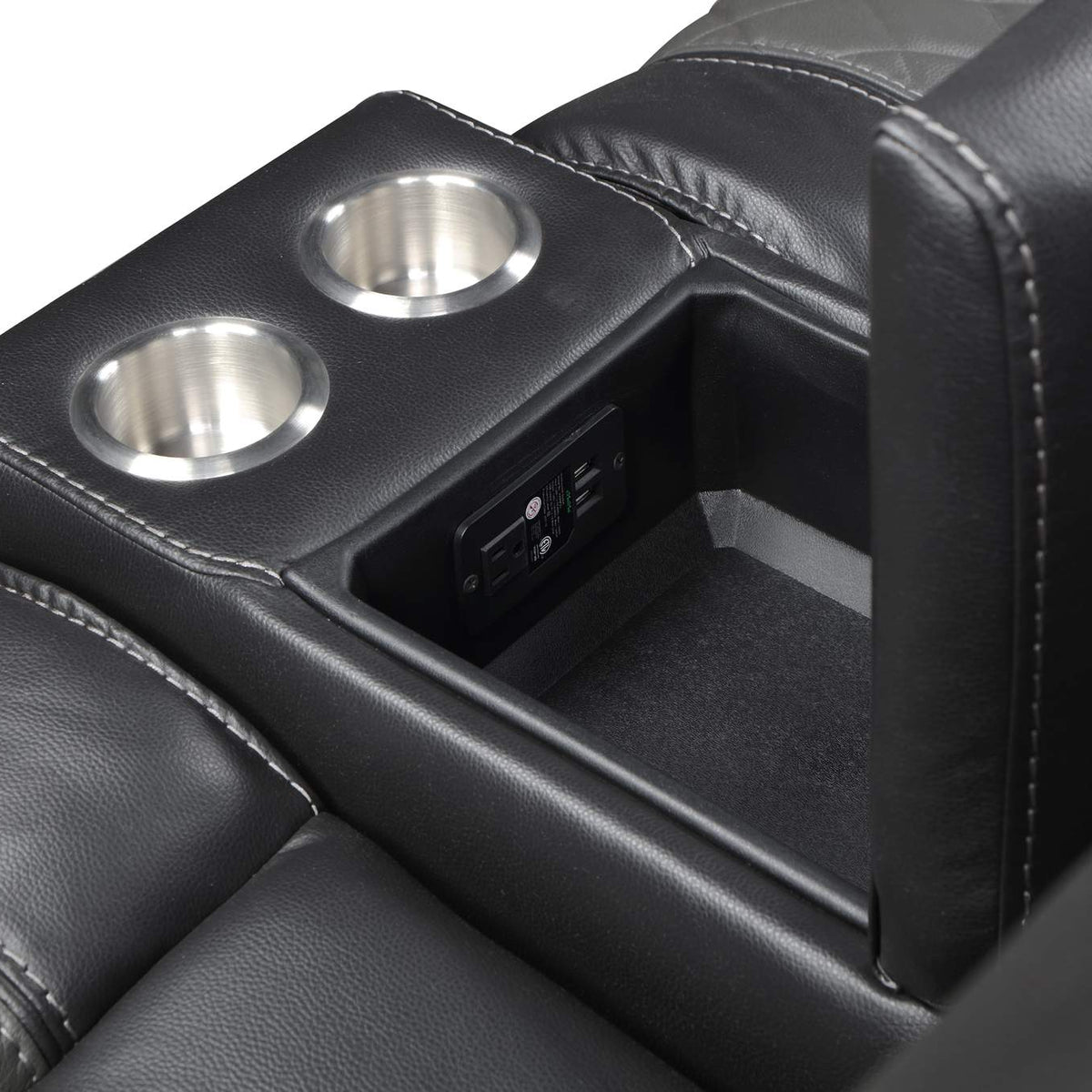 9388GRY-2 Fabian Double Glider Reclining Love Seat with Center Console, Receptacles and USB Ports