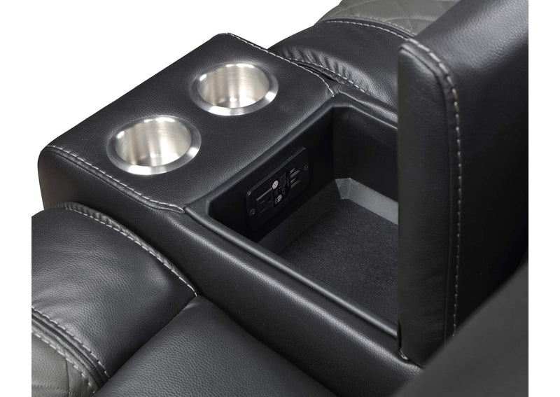 9388GRY-2 Fabian Double Glider Reclining Love Seat with Center Console, Receptacles and USB Ports