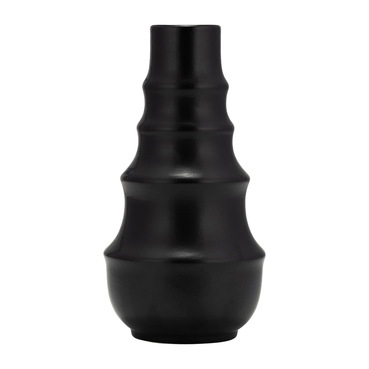 Ceramic 11" Ring Pattern Vase - Black