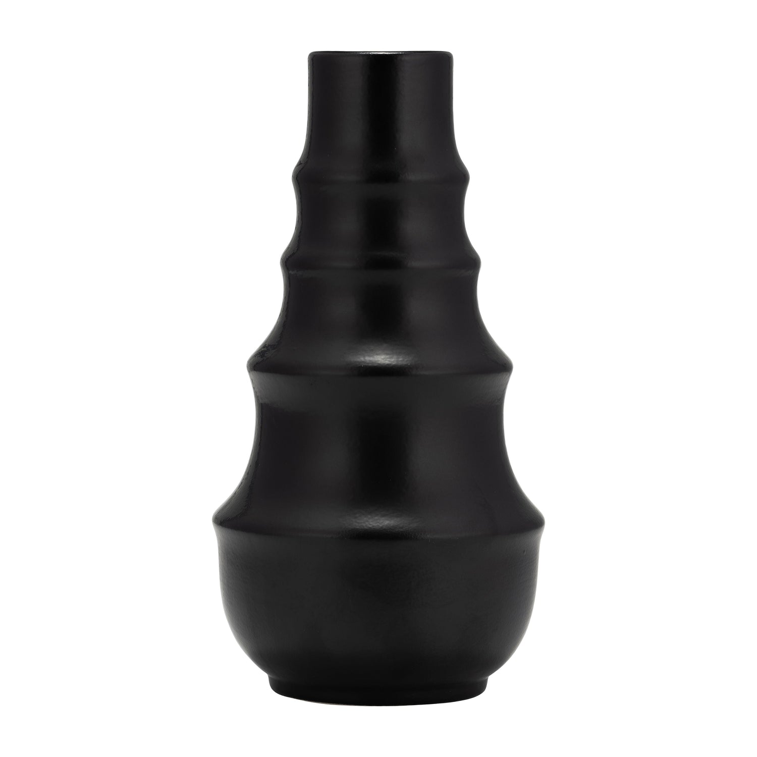 Ceramic 11" Ring Pattern Vase - Black