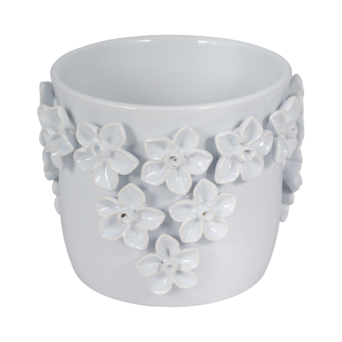 7" Floral Applique Planter - White