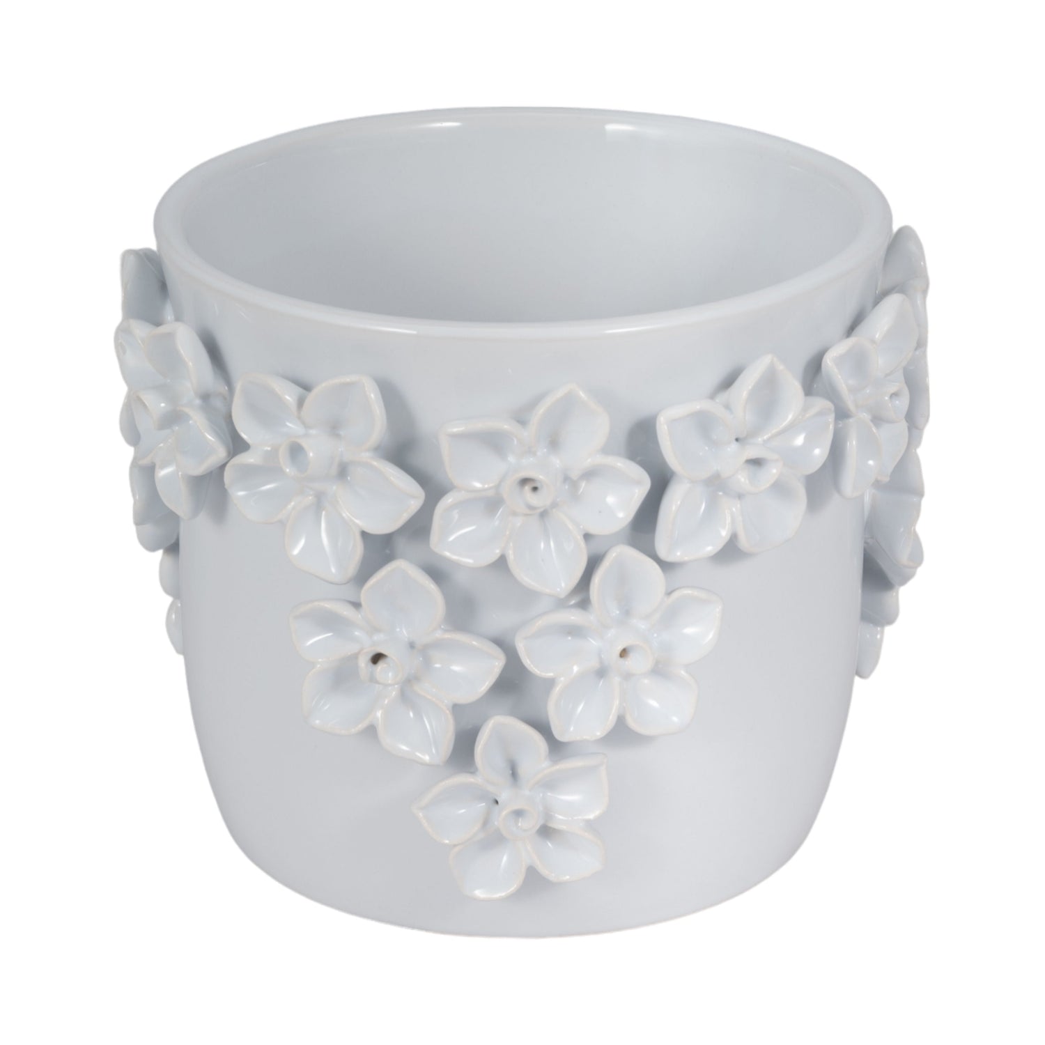 7" Floral Applique Planter - White