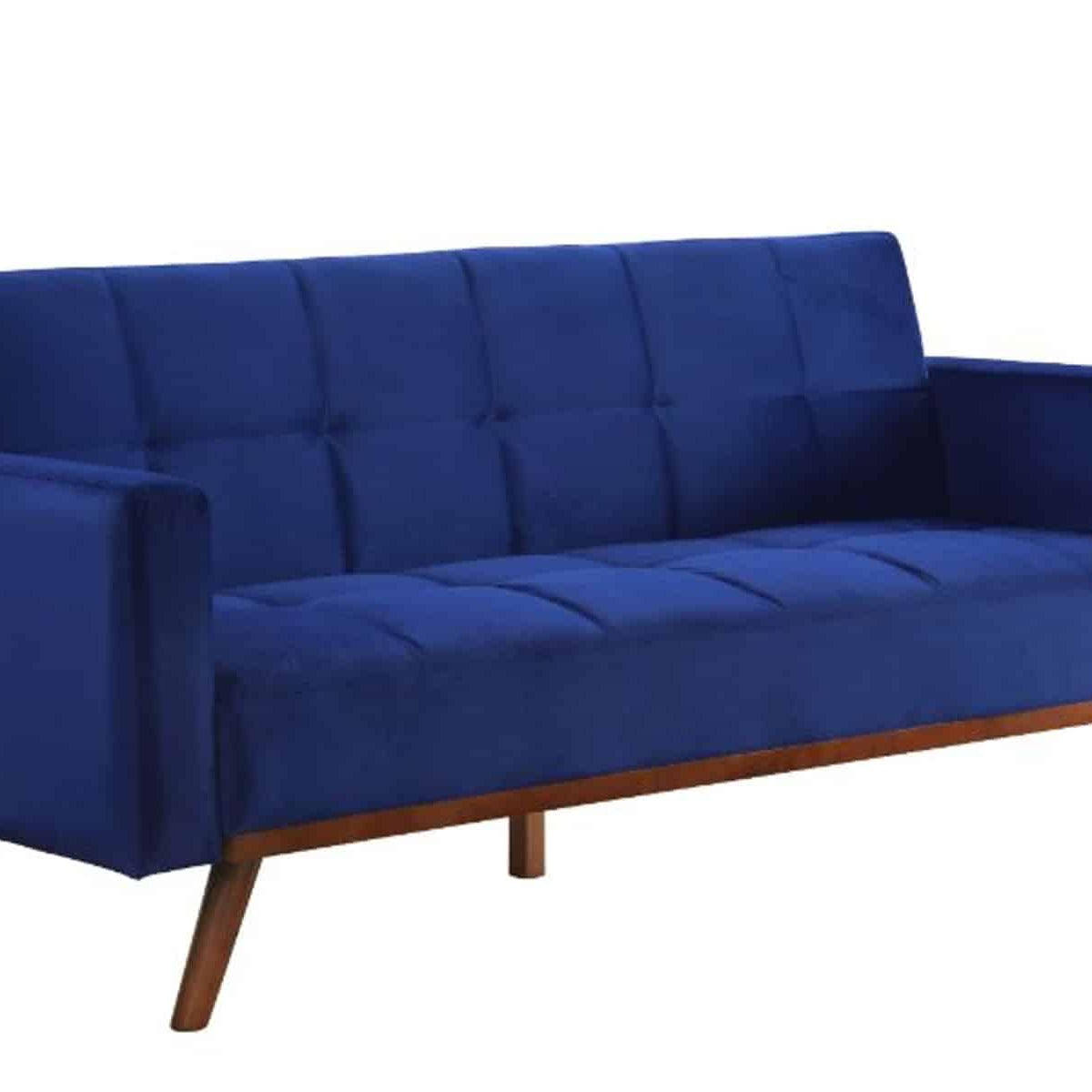 Tanitha - Futon - Blue Velvet &amp; Natural Finish