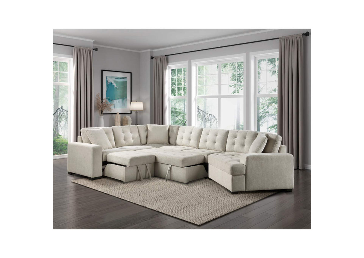 9401BEGKIT42LRU Logansport 4-Piece Sectional with Pull-out Bed and Pull-out Ottoman