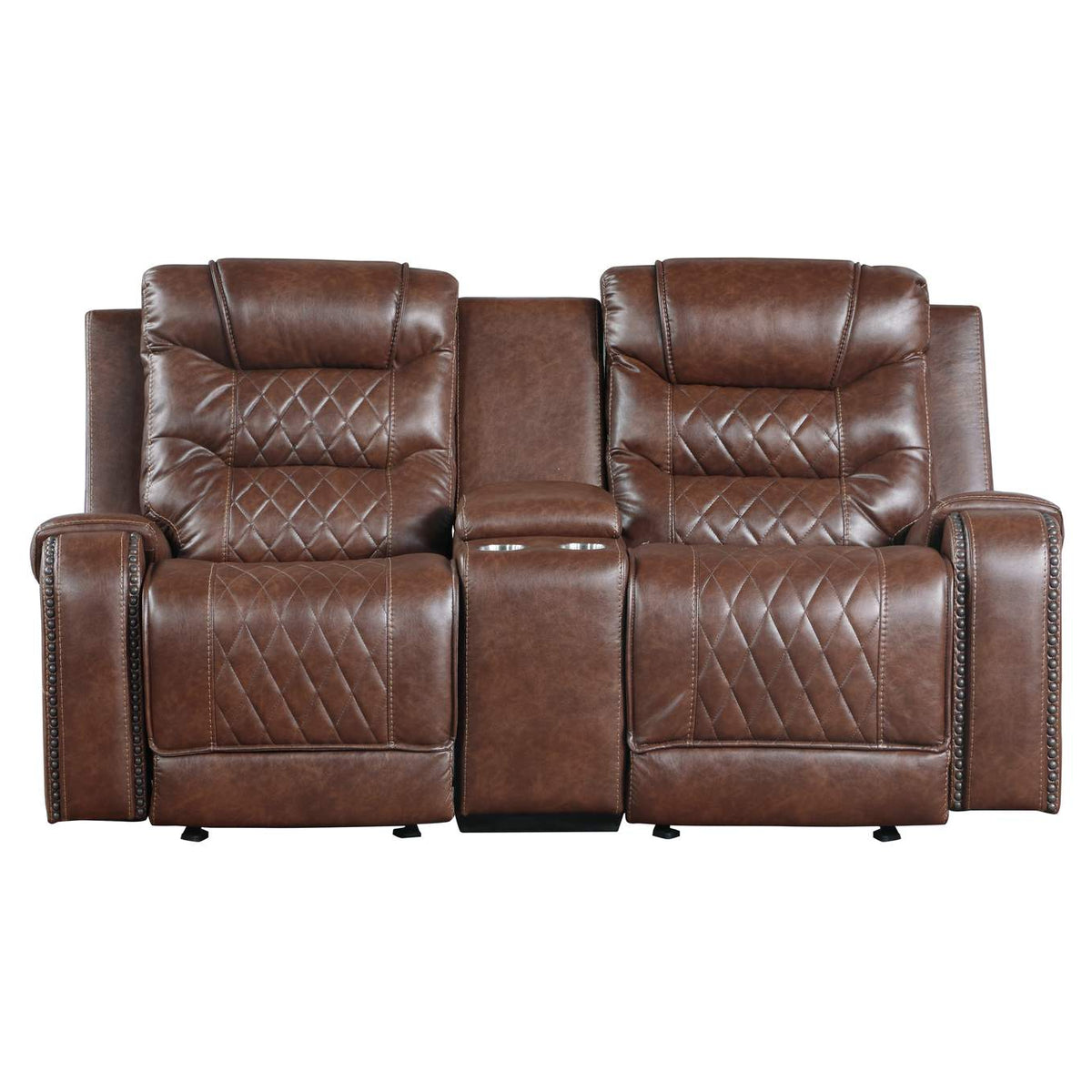 9405BR-2 Putnam Double Glider Reclining Love Seat with Center Console, Receptacles and USB Port