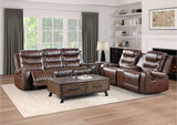 9405BR-3 Putnam Double Reclining Sofa with Center Drop-Down Cup Holders, Receptacles and USB Ports
