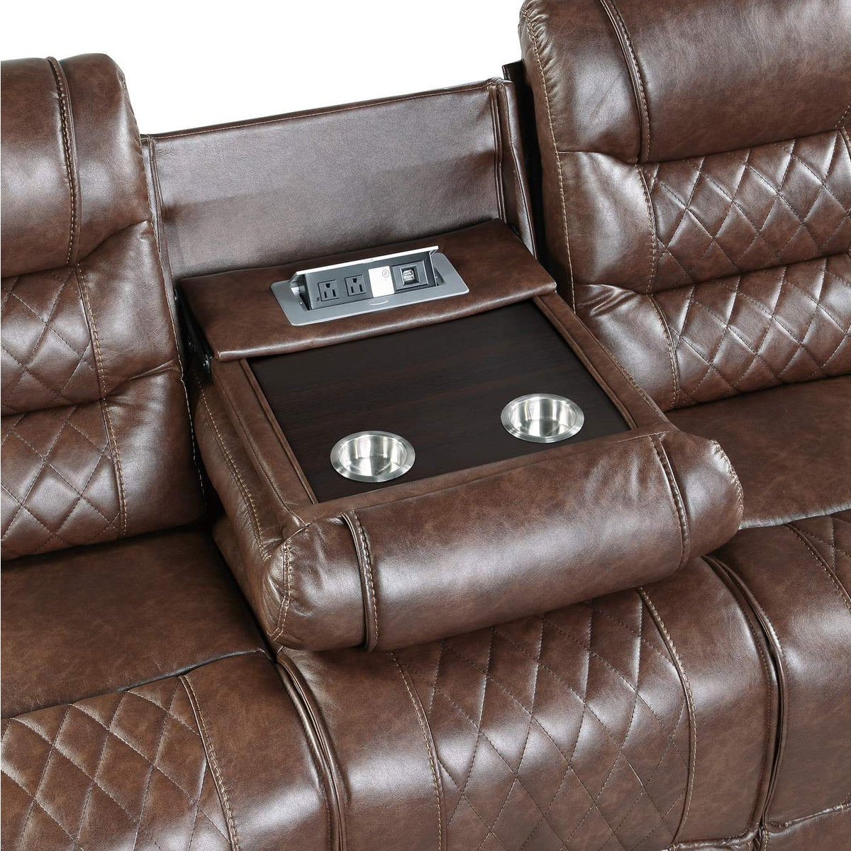 9405BR-3PW Putnam Power Double Reclining Sofa with Center Drop-Down Cup Holders, Receptacles and USB Ports