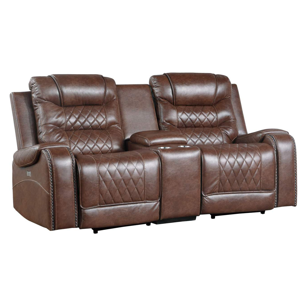 9405BR-2PW Putnam Power Double Reclining Love Seat with Center Console, Receptacles and USB Ports