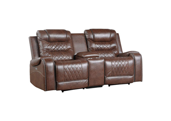 9405BR-2PW Putnam Power Double Reclining Love Seat with Center Console, Receptacles and USB Ports