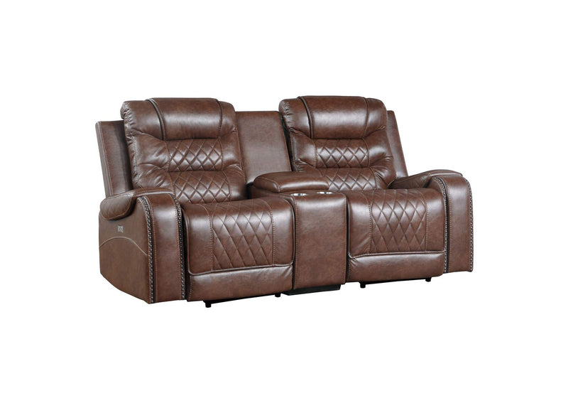 9405BR-2PW Putnam Power Double Reclining Love Seat with Center Console, Receptacles and USB Ports