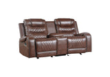 9405BR-2 Putnam Double Glider Reclining Love Seat with Center Console, Receptacles and USB Port