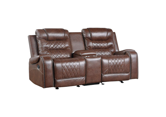9405BR-2 Putnam Double Glider Reclining Love Seat with Center Console, Receptacles and USB Port