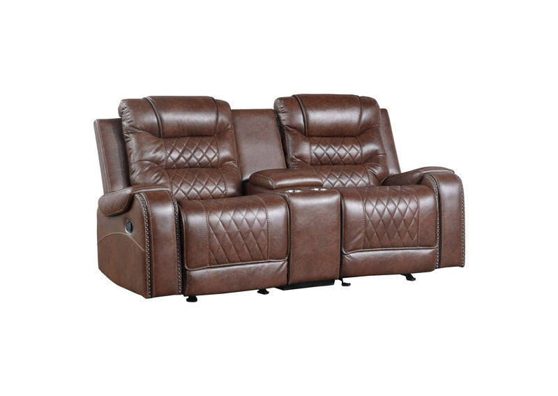 9405BR-2 Putnam Double Glider Reclining Love Seat with Center Console, Receptacles and USB Port