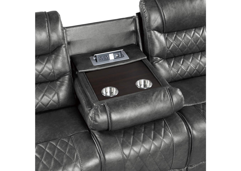 9405GY-3PW Putnam Power Double Reclining Sofa with Center Drop-Down Cup Holders, Receptacles and USB Ports
