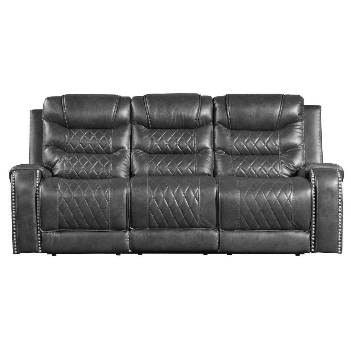 9405GY-3 Putnam Double Reclining Sofa with Center Drop-Down Cup Holders, Receptacles and USB Ports