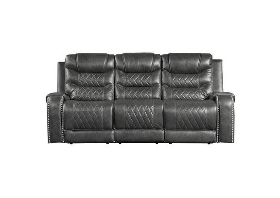 9405GY-3 Putnam Double Reclining Sofa with Center Drop-Down Cup Holders, Receptacles and USB Ports