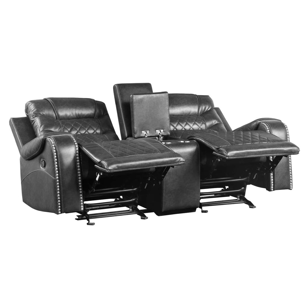 9405GY-2 Putnam Double Glider Reclining Love Seat with Center Console, Receptacles and USB Port