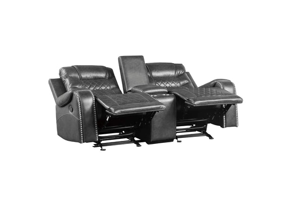 9405GY-2 Putnam Double Glider Reclining Love Seat with Center Console, Receptacles and USB Port