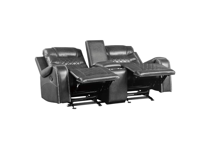 9405GY-2 Putnam Double Glider Reclining Love Seat with Center Console, Receptacles and USB Port