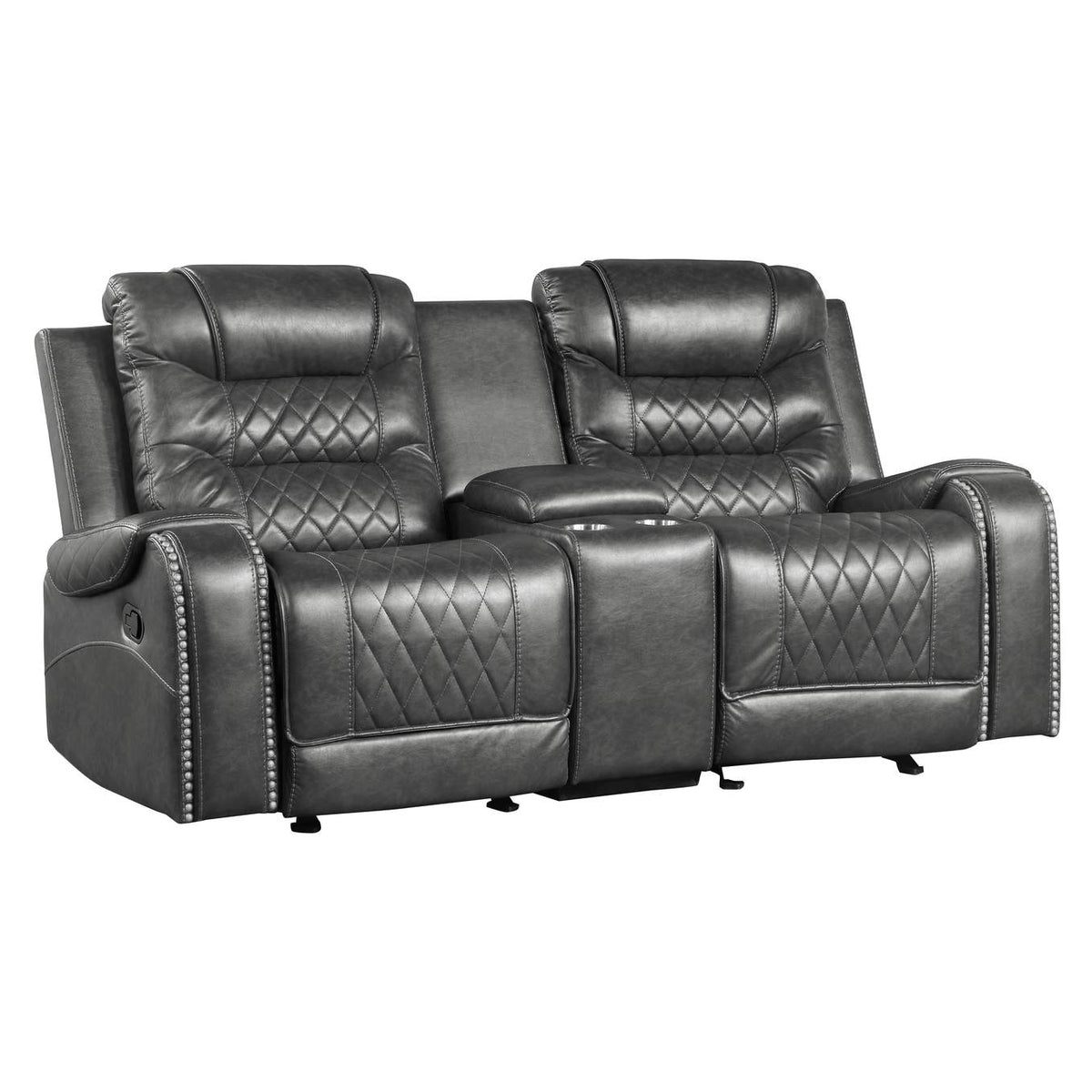 9405GY-2 Putnam Double Glider Reclining Love Seat with Center Console, Receptacles and USB Port