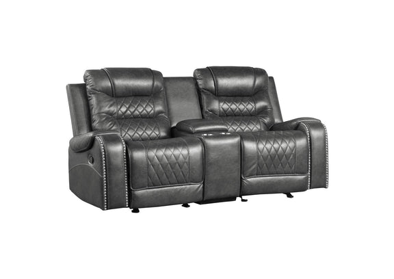 9405GY-2 Putnam Double Glider Reclining Love Seat with Center Console, Receptacles and USB Port