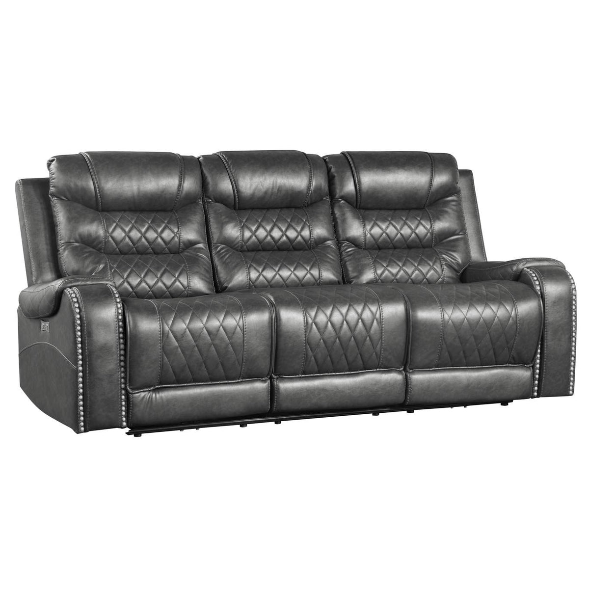 9405GY-3PW Putnam Power Double Reclining Sofa with Center Drop-Down Cup Holders, Receptacles and USB Ports