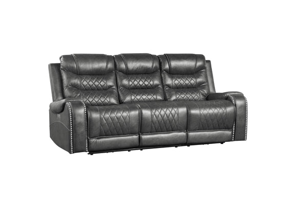 9405GY-3PW Putnam Power Double Reclining Sofa with Center Drop-Down Cup Holders, Receptacles and USB Ports