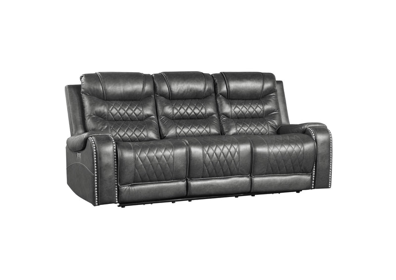 9405GY-3PW Putnam Power Double Reclining Sofa with Center Drop-Down Cup Holders, Receptacles and USB Ports