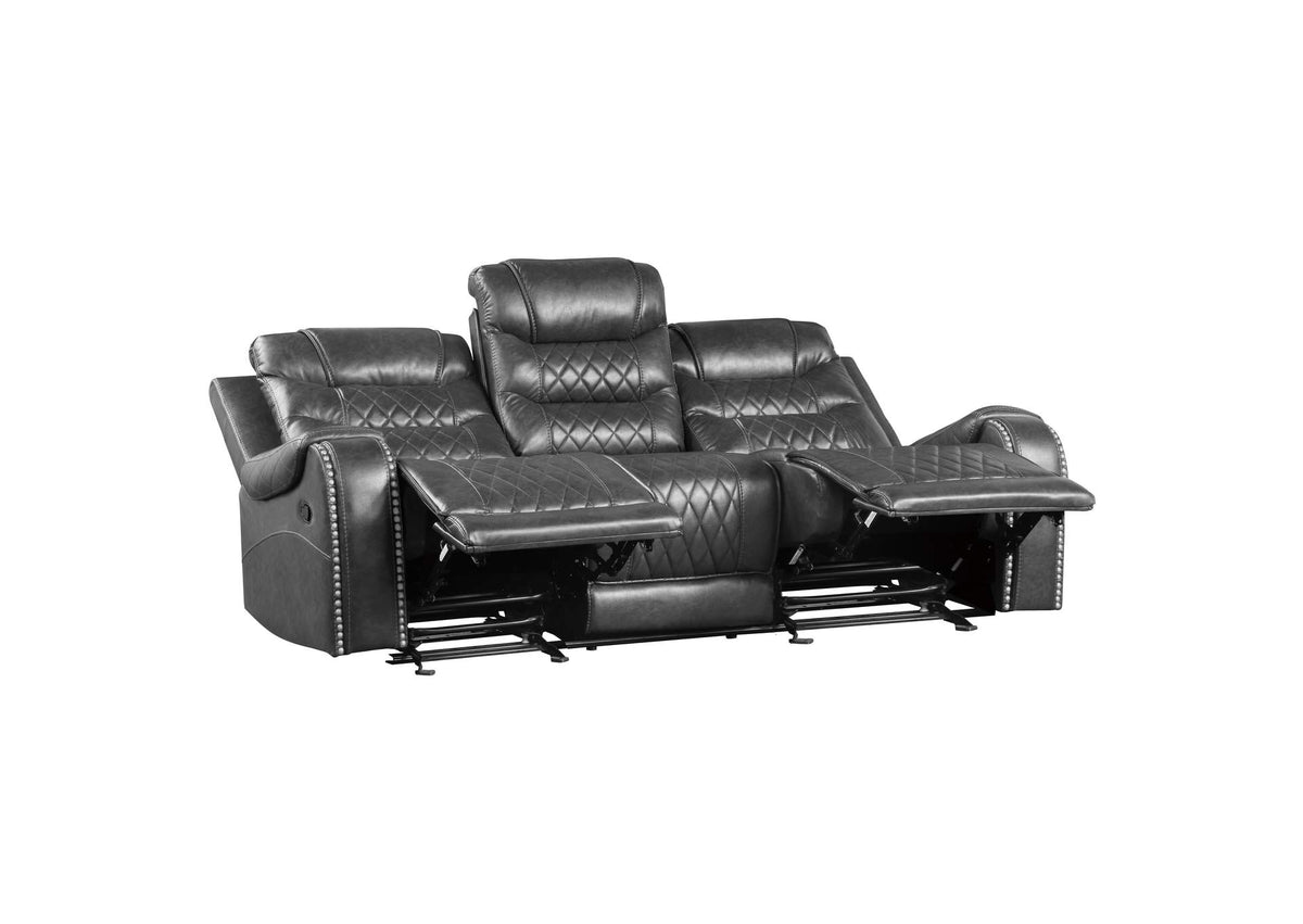 9405GY-3 Putnam Double Reclining Sofa with Center Drop-Down Cup Holders, Receptacles and USB Ports