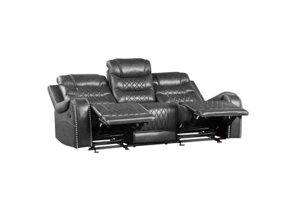 9405GY-3 Putnam Double Reclining Sofa with Center Drop-Down Cup Holders, Receptacles and USB Ports