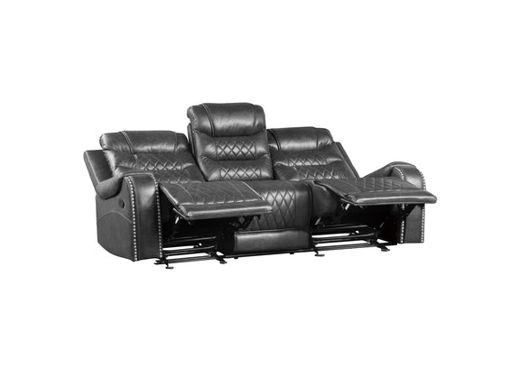 9405GY-3 Putnam Double Reclining Sofa with Center Drop-Down Cup Holders, Receptacles and USB Ports