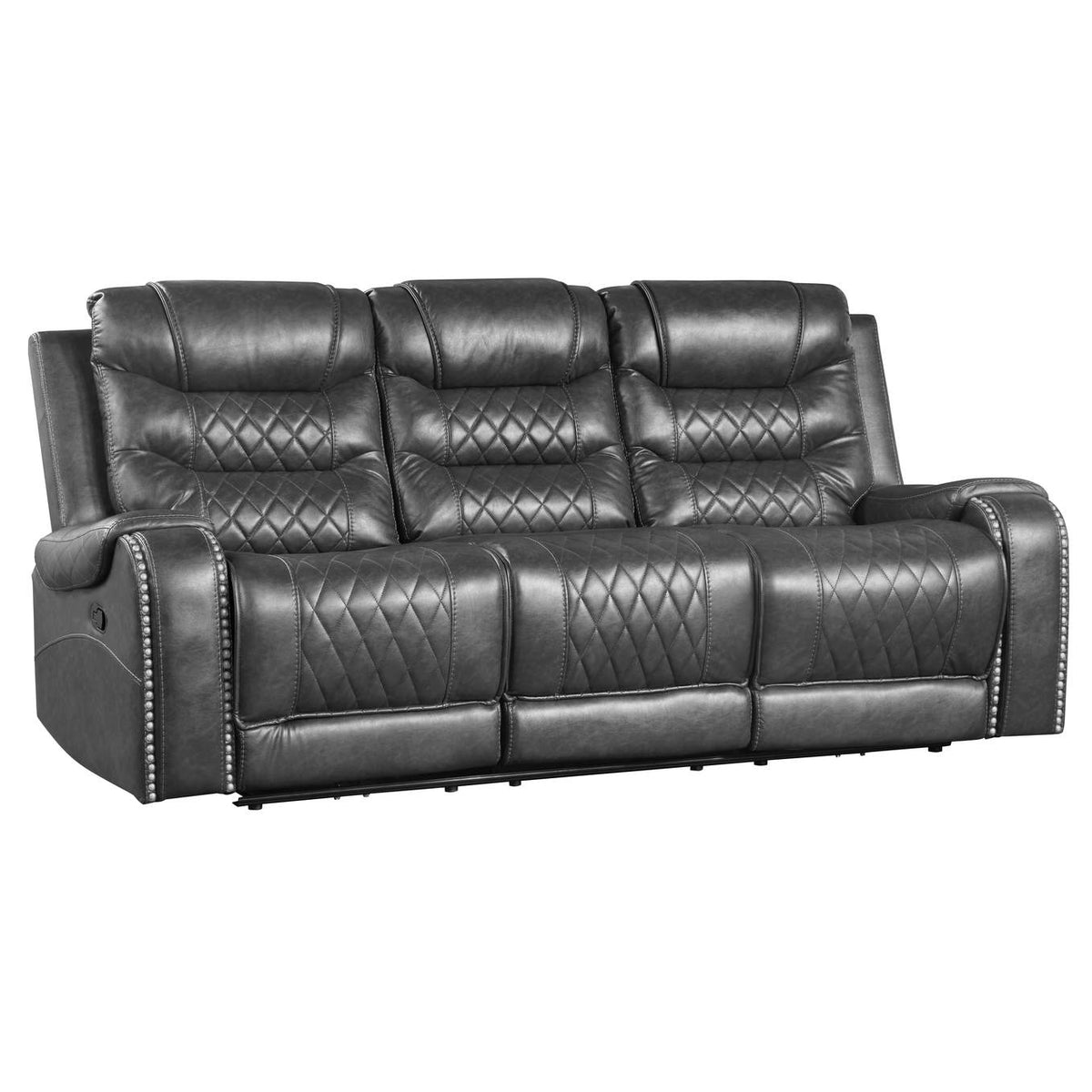 9405GY-3 Putnam Double Reclining Sofa with Center Drop-Down Cup Holders, Receptacles and USB Ports