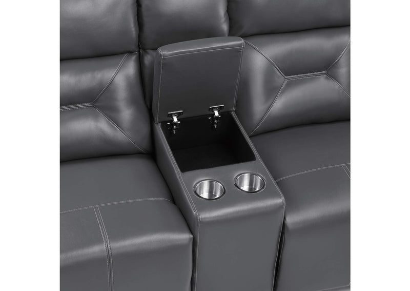 9446GY-2PW Burwell Power Double Reclining Love Seat with Center Console and USB Ports