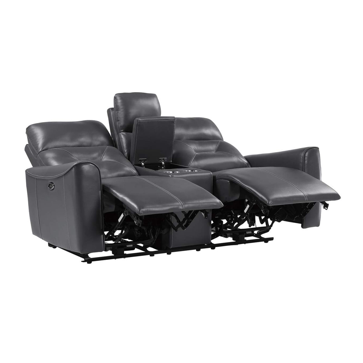 9446GY-2PW Burwell Power Double Reclining Love Seat with Center Console and USB Ports