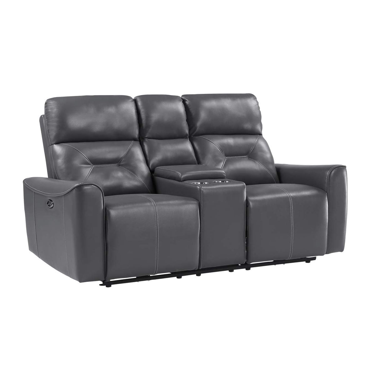 9446GY-2PW Burwell Power Double Reclining Love Seat with Center Console and USB Ports