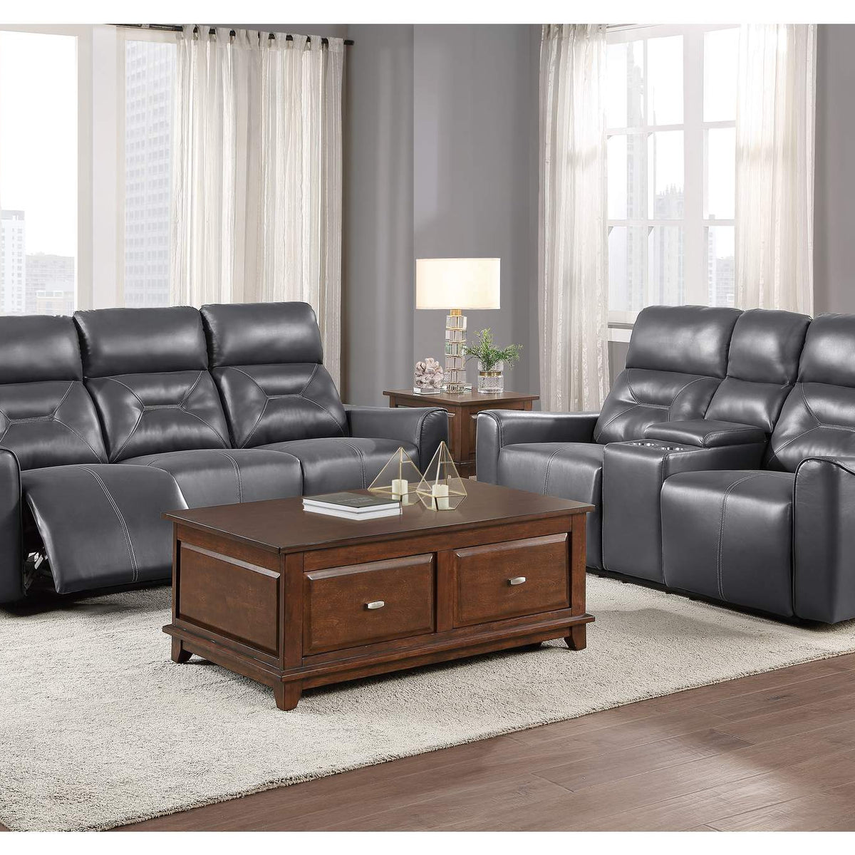 9446GY-2PW Burwell Power Double Reclining Love Seat with Center Console and USB Ports