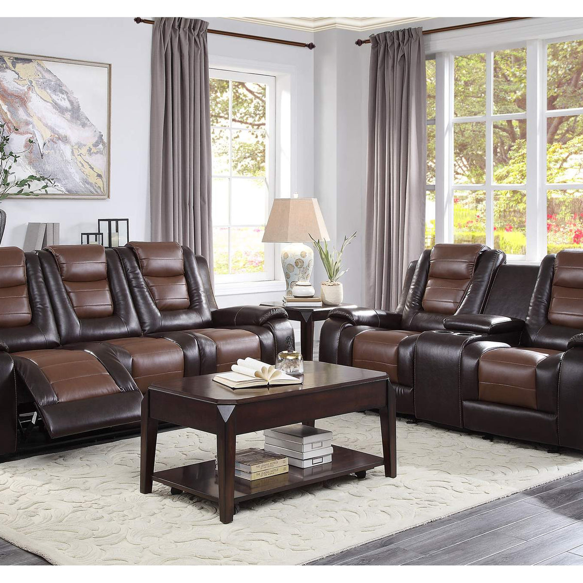 9470BR-3 Briscoe Double Reclining Sofa with Center Drop-Down Cup Holders