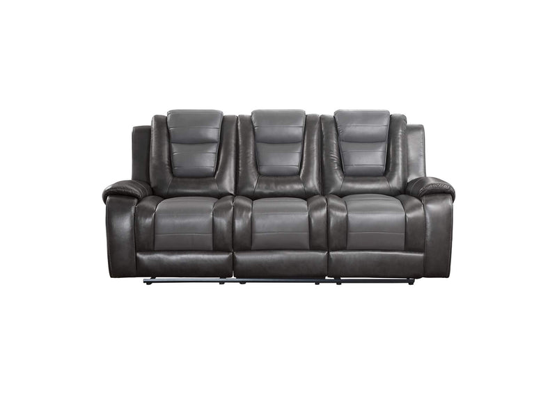 9470GY-3 Briscoe Double Reclining Sofa with Center Drop-Down Cup Holders
