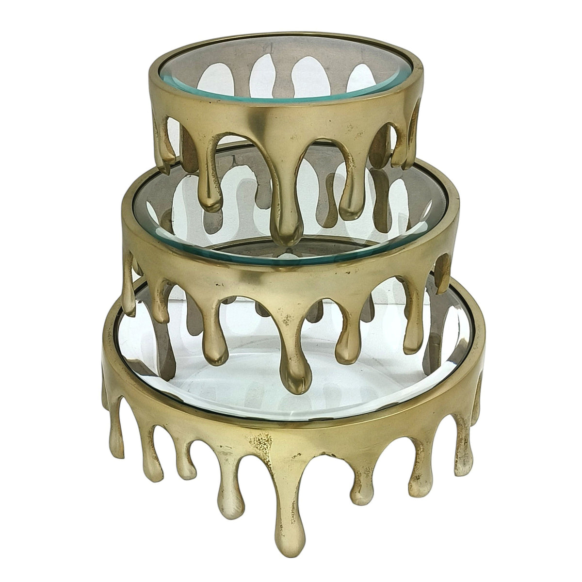 9" / 12" / 14" Nevis Glass And Aluminum Risers (Set of 3) - Gold