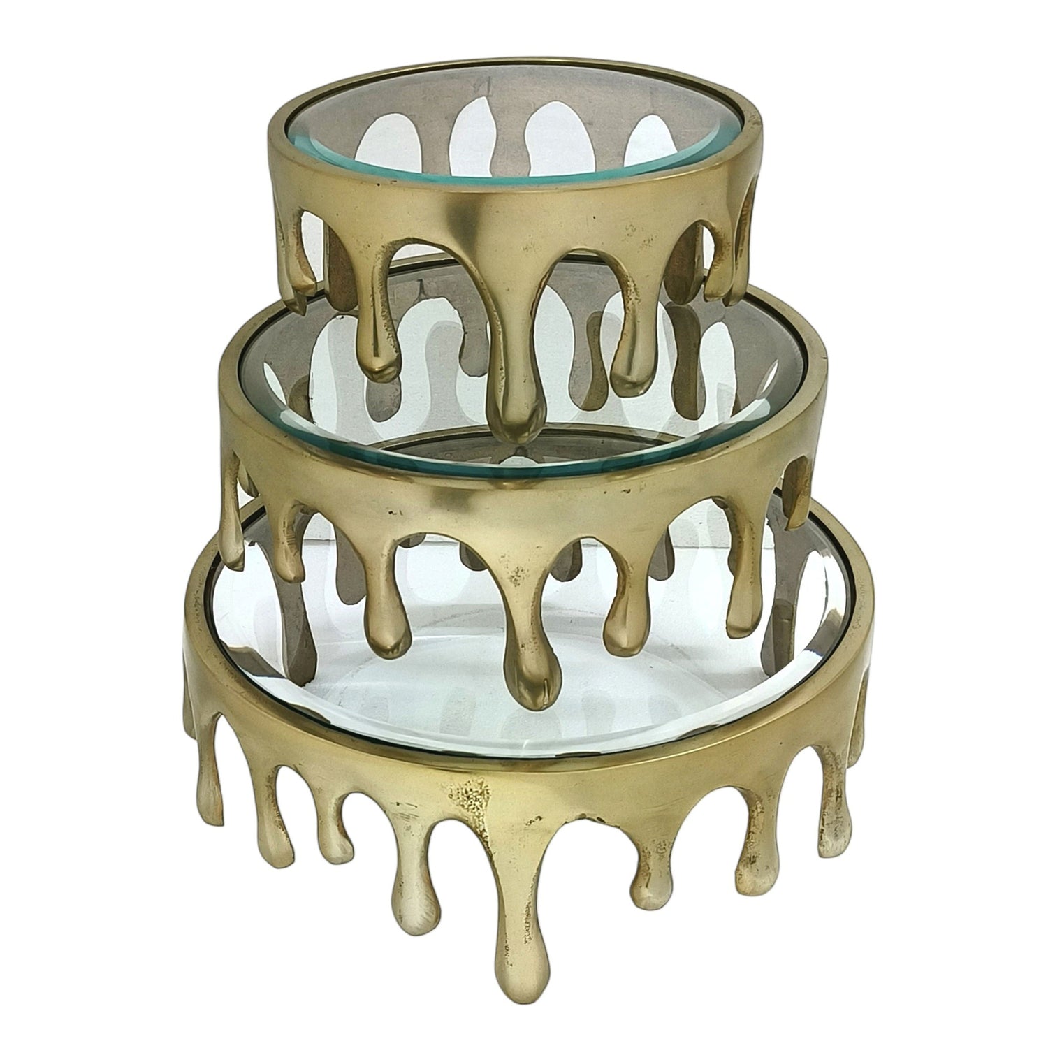 9" / 12" / 14" Nevis Glass And Aluminum Risers (Set of 3) - Gold