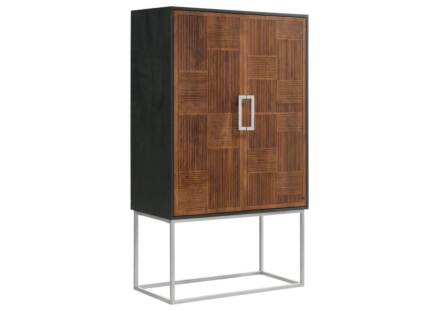 Borman 2-door Home Bar Cabinet Wine Storage Walnut and Black