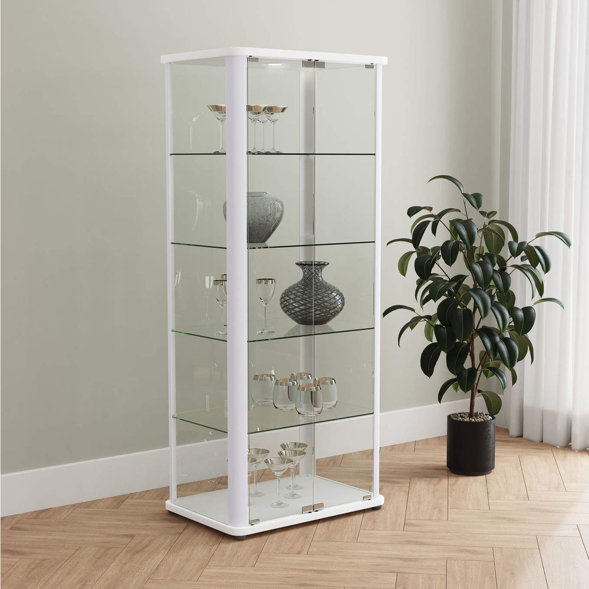 950399 Aero 5-shelf Display Curio Cabinet with LED Lighting White