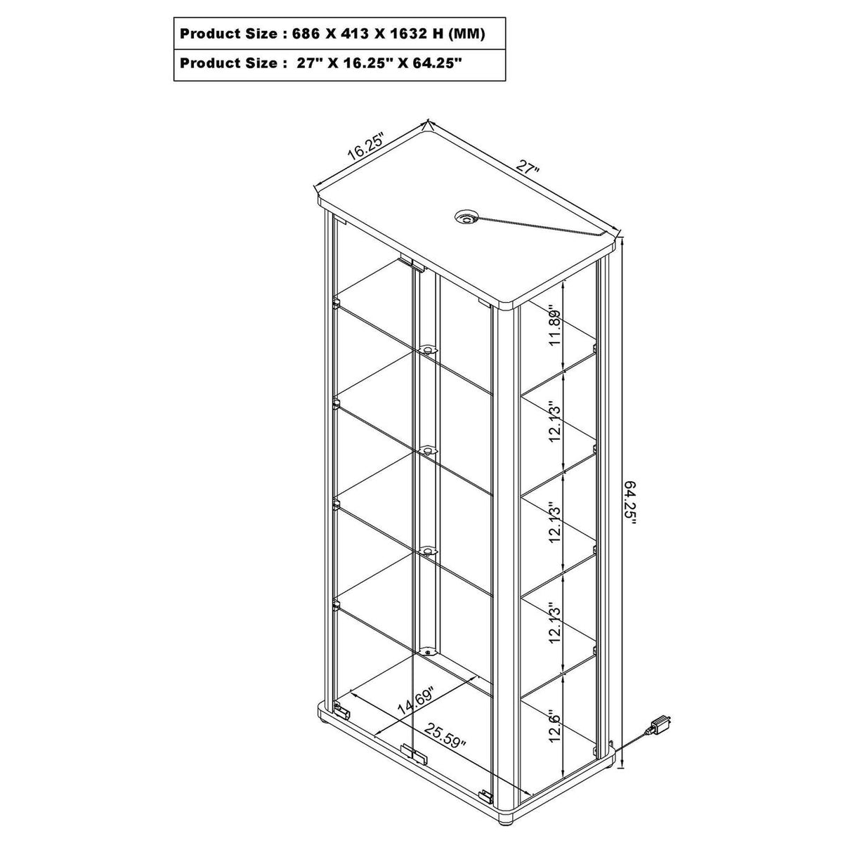 950399 Aero 5-shelf Display Curio Cabinet with LED Lighting White