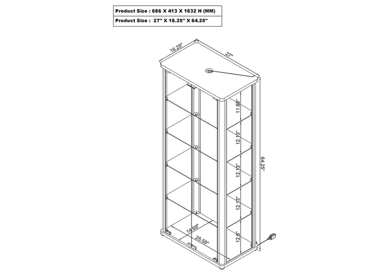 950399 Aero 5-shelf Display Curio Cabinet with LED Lighting White