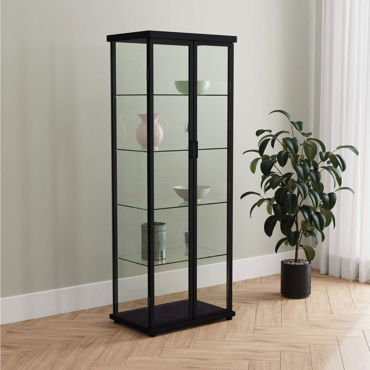 950400 Aero 4-shelf Display Curio Cabinet with LED Lighting Black