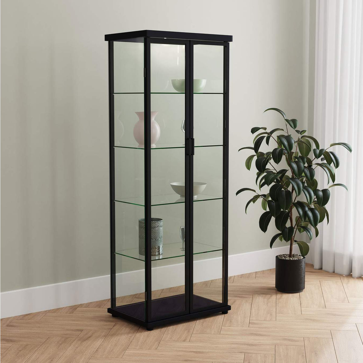 950400 Aero 4-shelf Display Curio Cabinet with LED Lighting Black