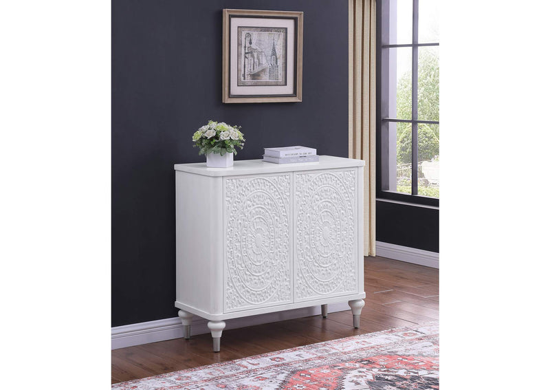 950411 Cardella 2-door Mandala Accent Cabinet Distressed White