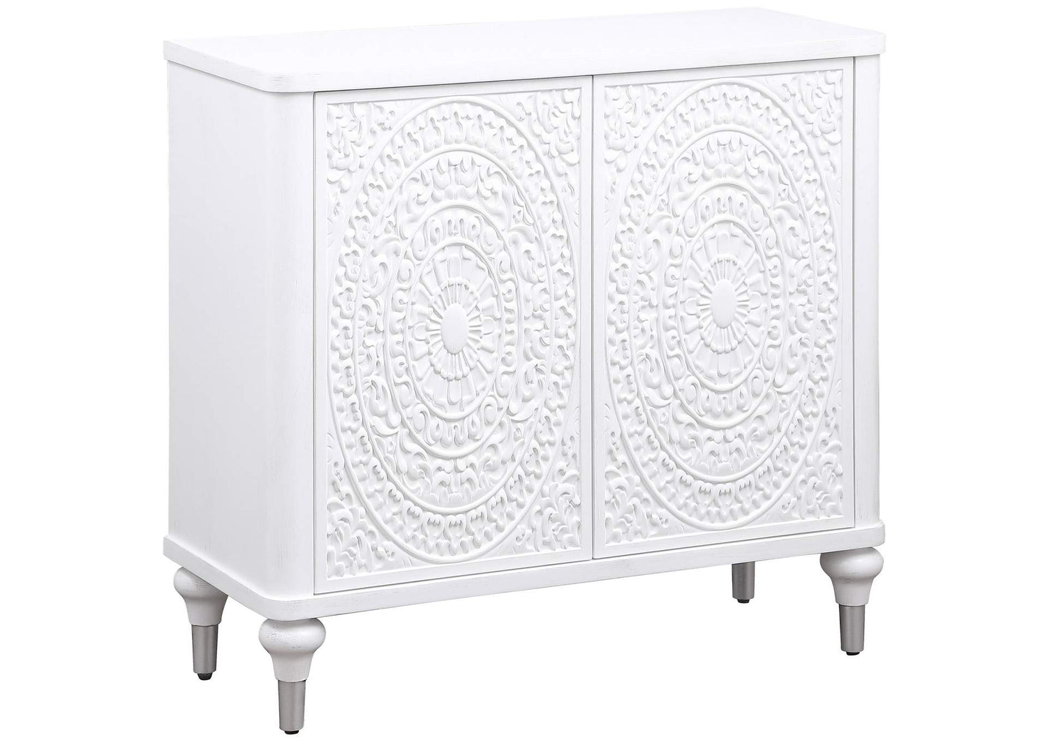 950411 Cardella 2-door Mandala Accent Cabinet Distressed White