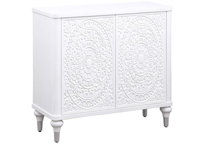 950411 Cardella 2-door Mandala Accent Cabinet Distressed White