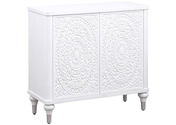 950411 Cardella 2-door Mandala Accent Cabinet Distressed White
